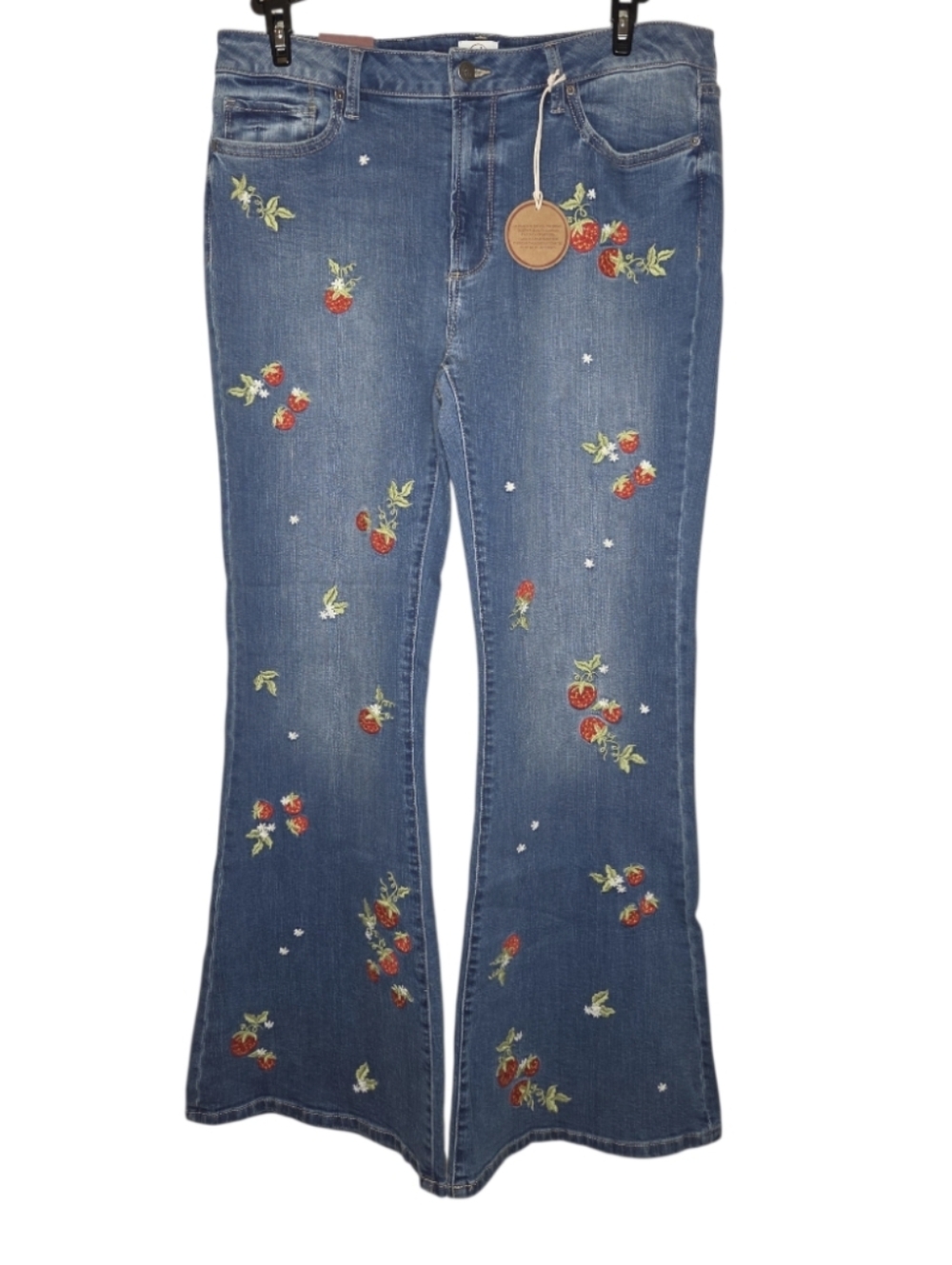 Driftwood Fiora Flare Strawberry Fields Embroidered Denim Women's Jeans Size 16